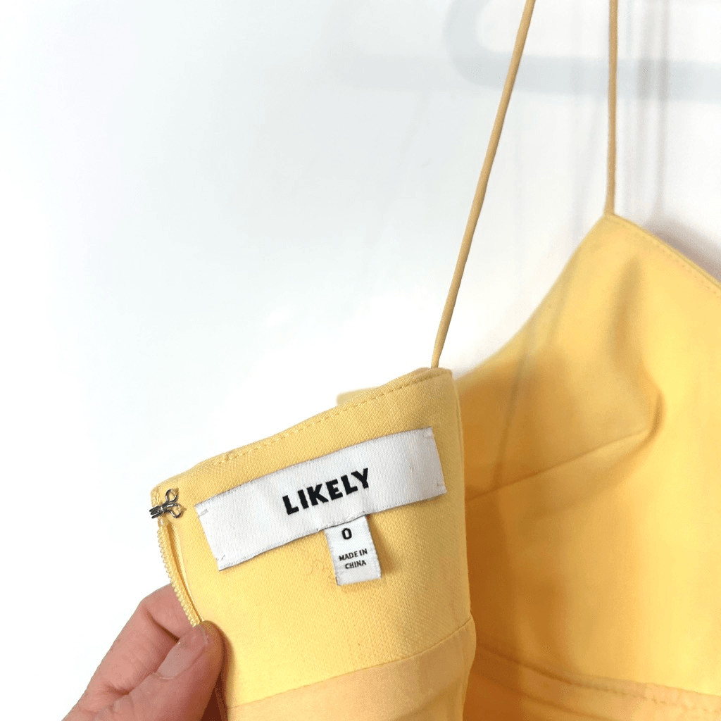 Likely Dress Pale Yellow Sleeveless Lined Side Slit V-Neck Mini Bodycon Sz 0 XS