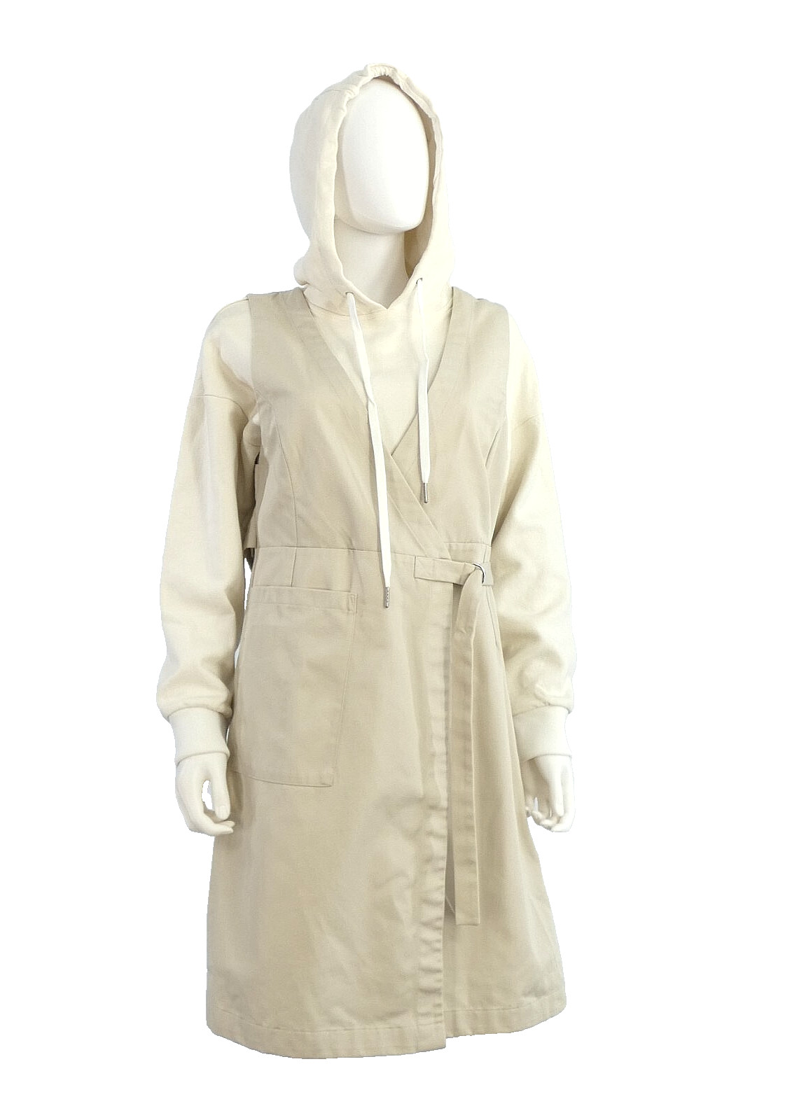 Initial LAyered Trench Coat Hoodie Dress Beige Japanese Street Style Designer M
