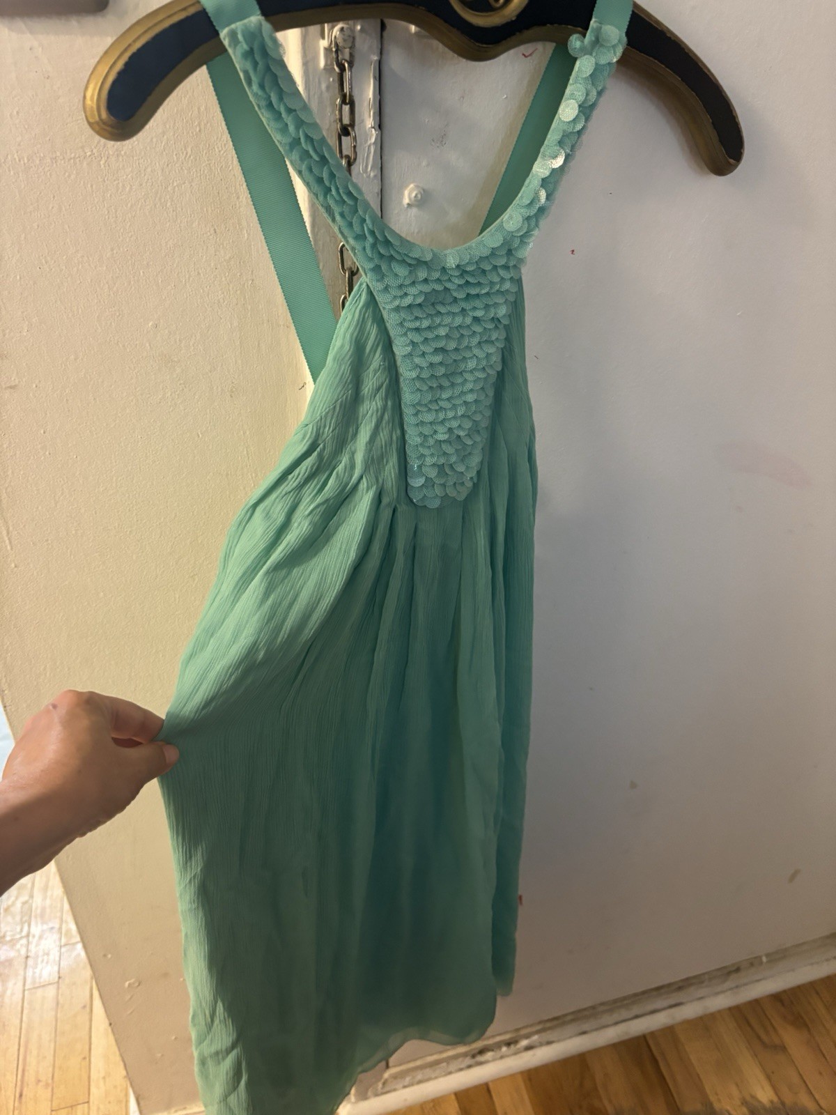 Catherine Malandrino sea foam green Halter Dress In silk Sz 10