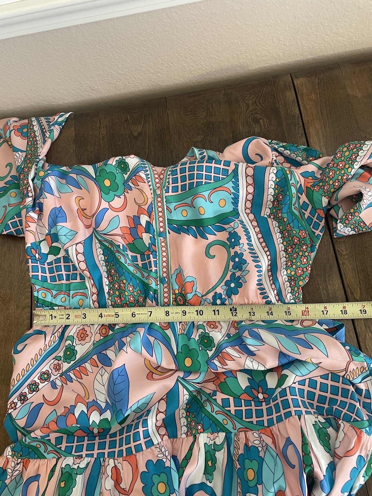 ADRIANNA PAPELL Long Sleeve Retro Print Dress Short Tie Waist Flowy Flouncy 14