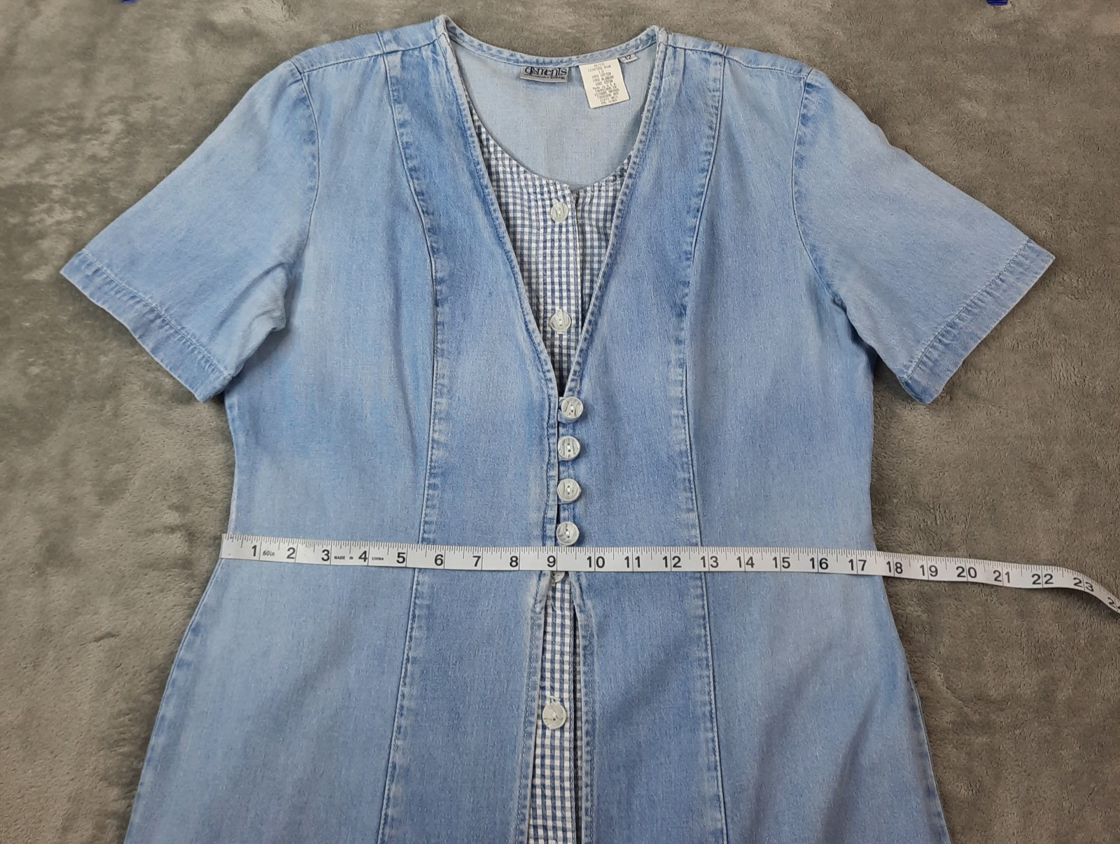 VTG 90s Button Front Denim Gingham Dress Womens 12 Cottagecore Prairie Western