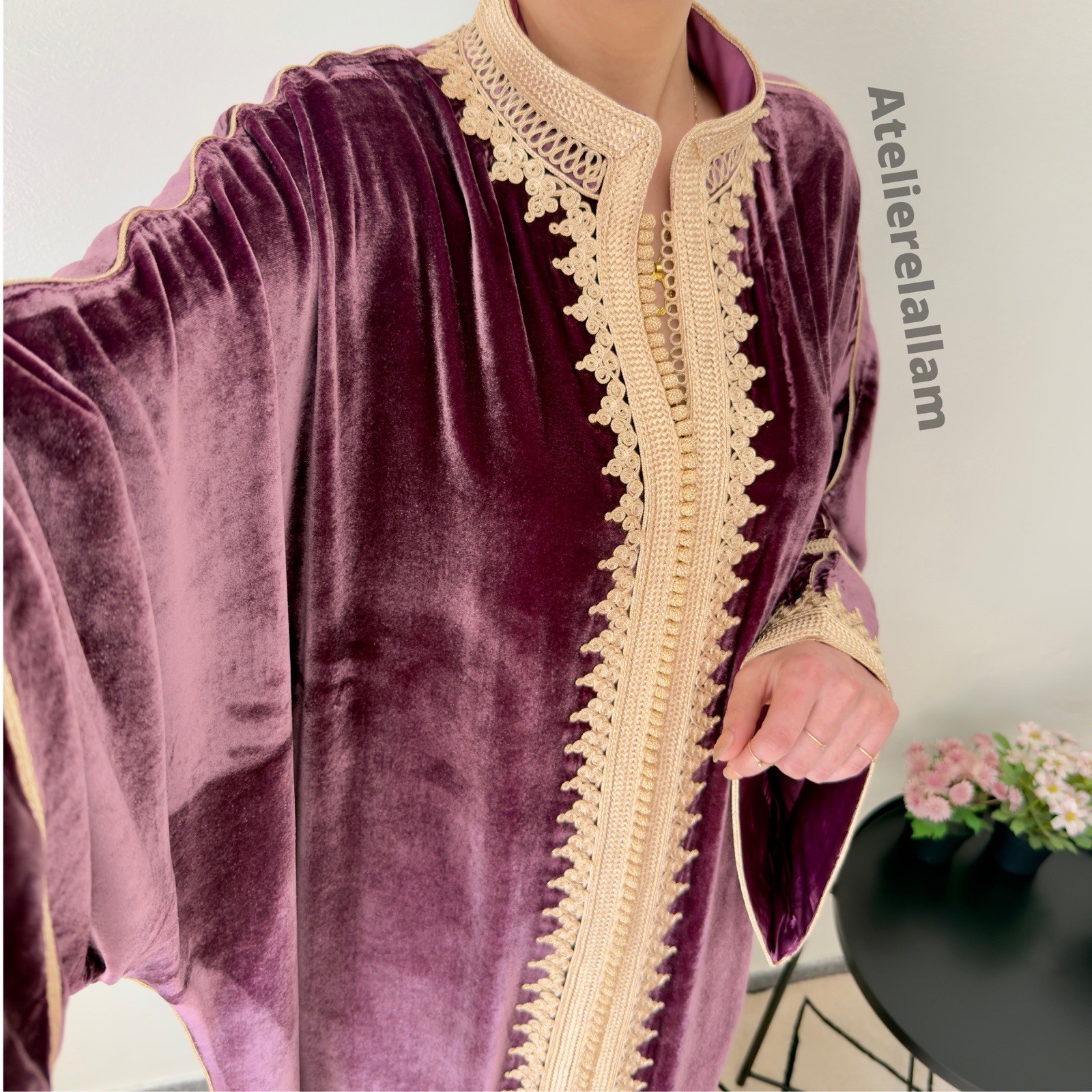 Moroccan Silk Velvet Purple Embroidered Caftan – New Collection 2026