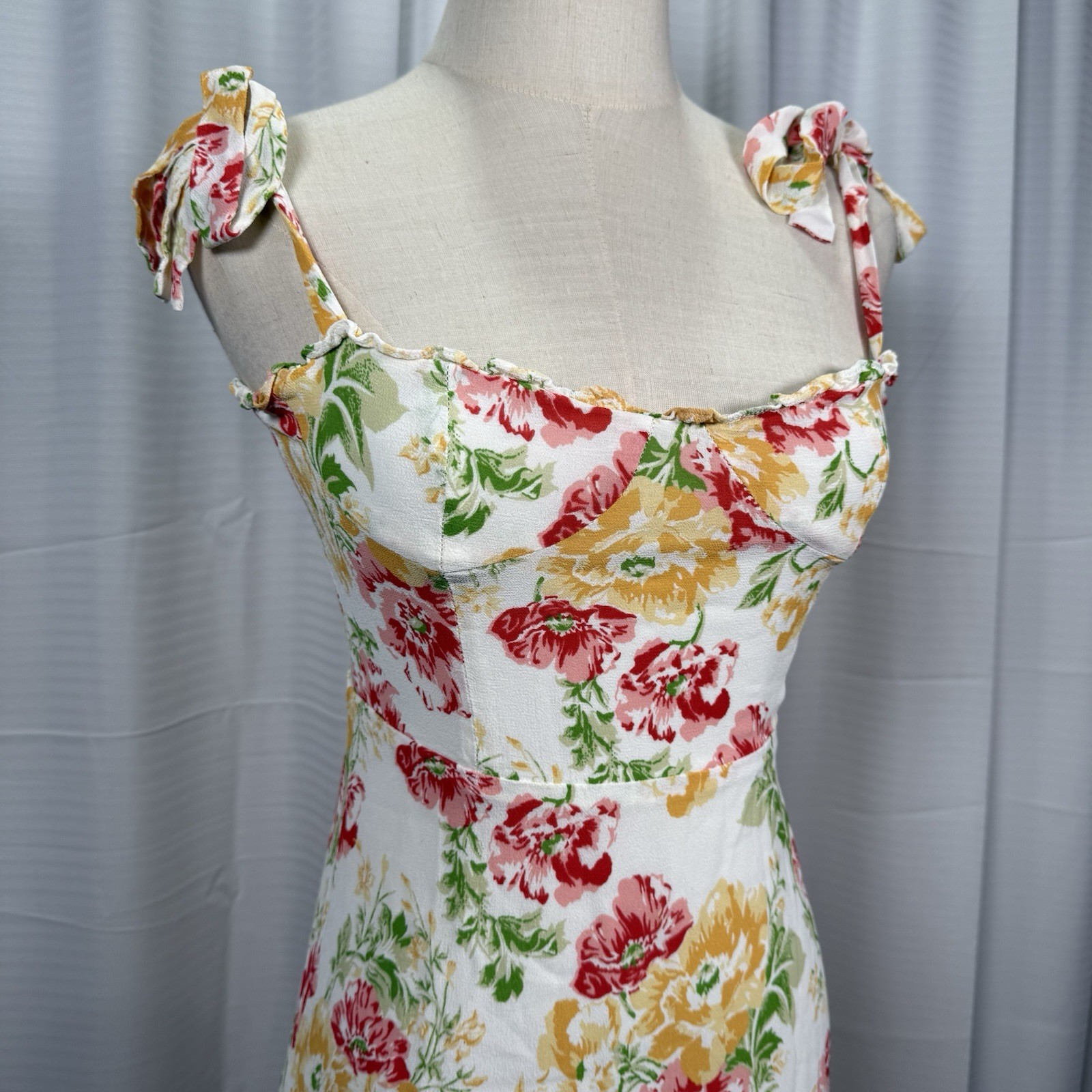 REFORMATION Nikita Floral Georgette Midi Dress In Winona Size 6 Bows Ruffles