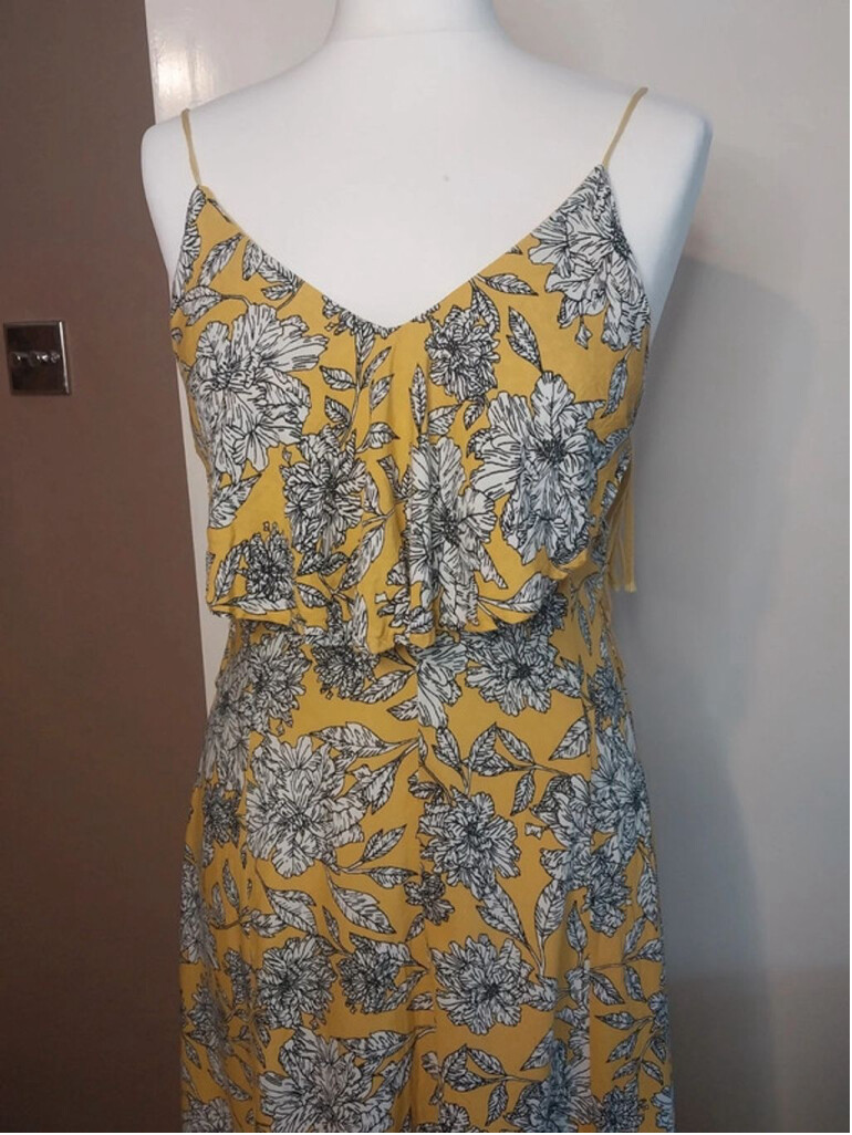 Japna made in india yellow floral rayon ruffle ruched lace up summer maxi dress