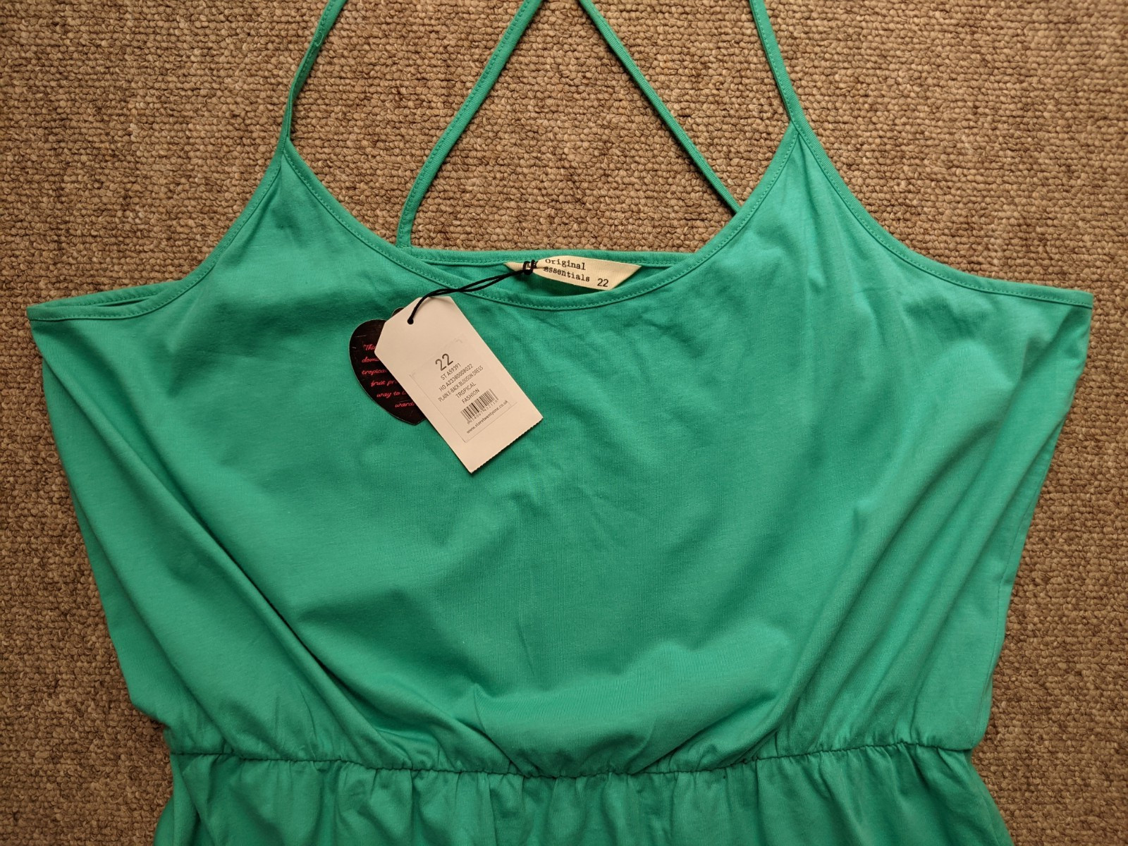 ORIGINAL ESSENTIALS Size 22 Green 100% Cotton Strappy Summer Sun Dress BNWT