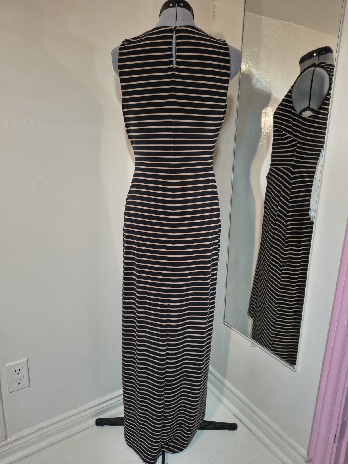 Lauren Halph Lauren Sleeveless Black and Cream Stripped Maxi Dress