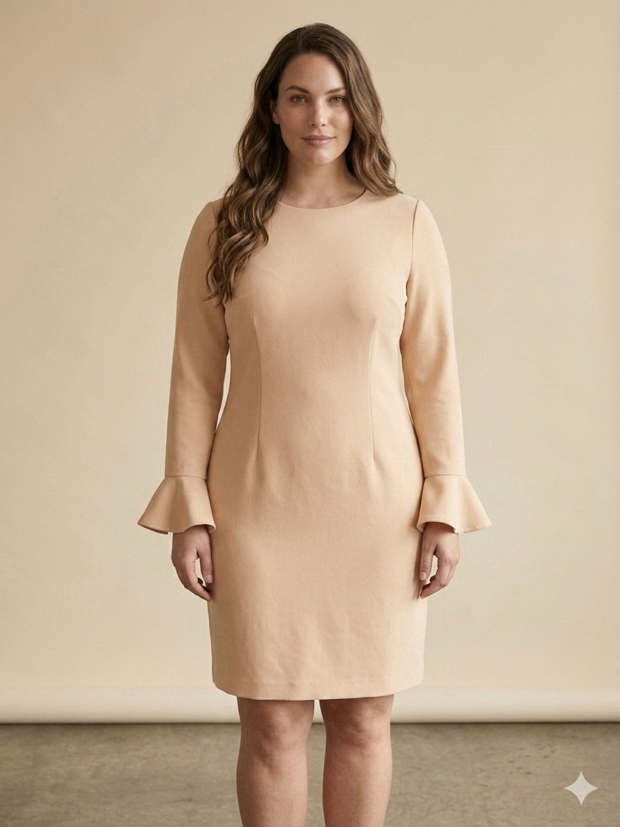 Calvin Klein Blush Pink Bell Sleeve Stretch Crepe Sheath‎ Dress Size 12