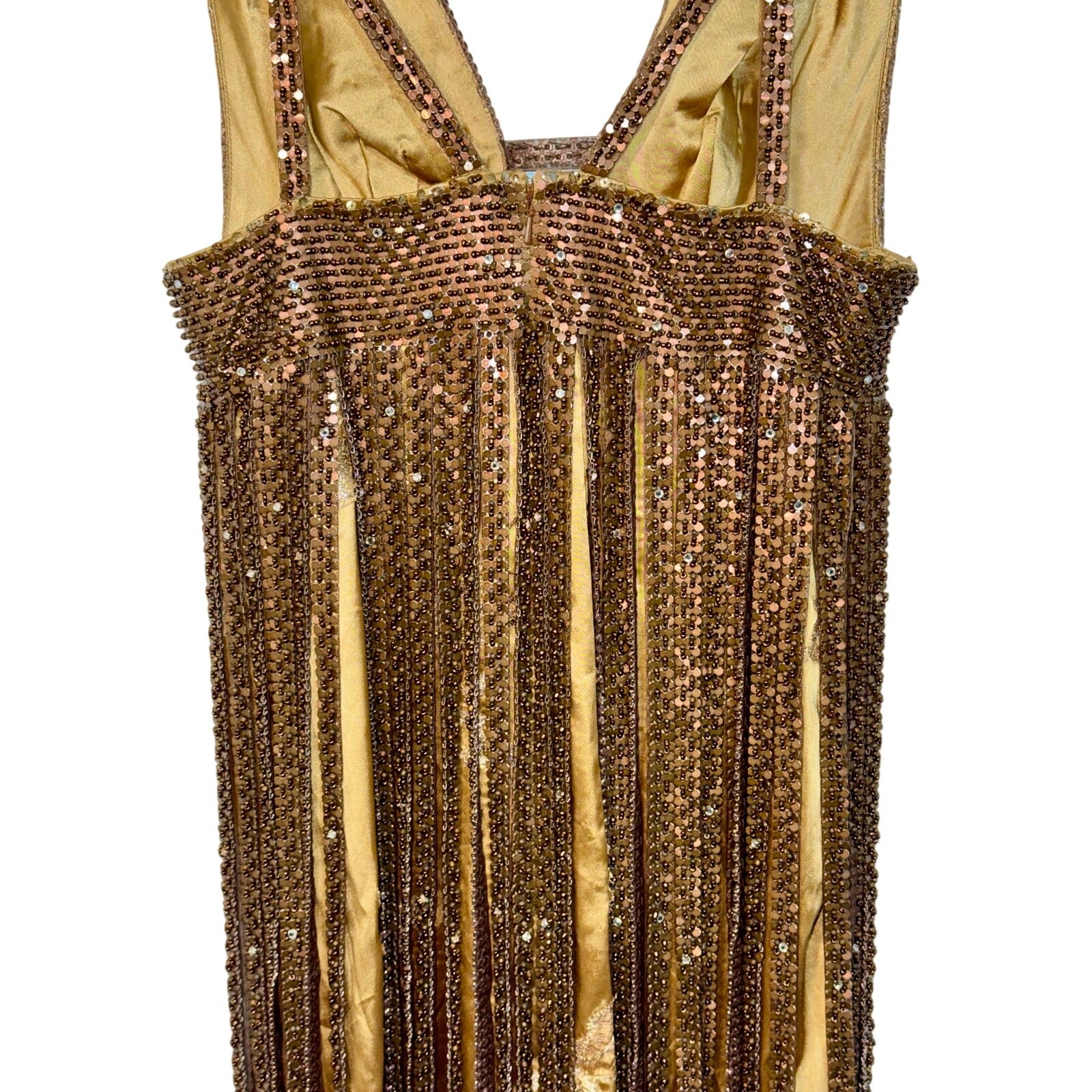 NWT Mandalay Gold Beaded Fringe Studded Sequin Mini Cocktail Party Dress Size 10
