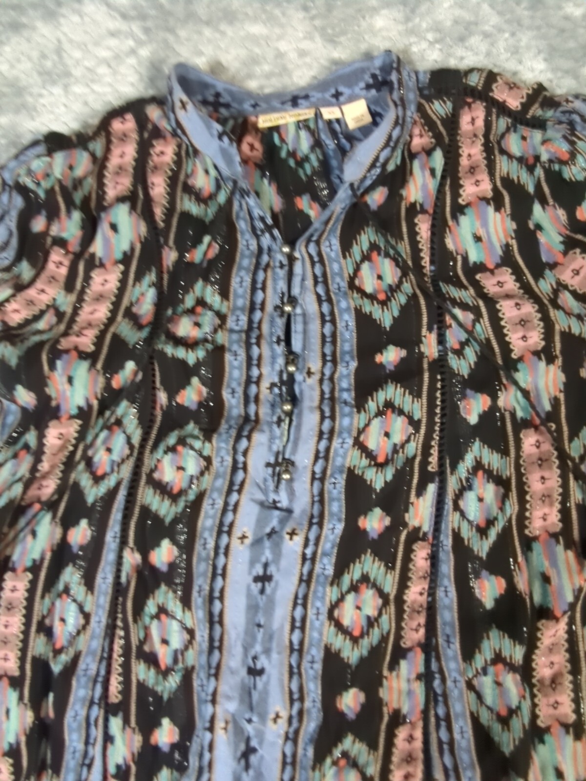Holding Horses Anthropology Women’s Southwest Print Dress Ruffle Tassles XS Blue