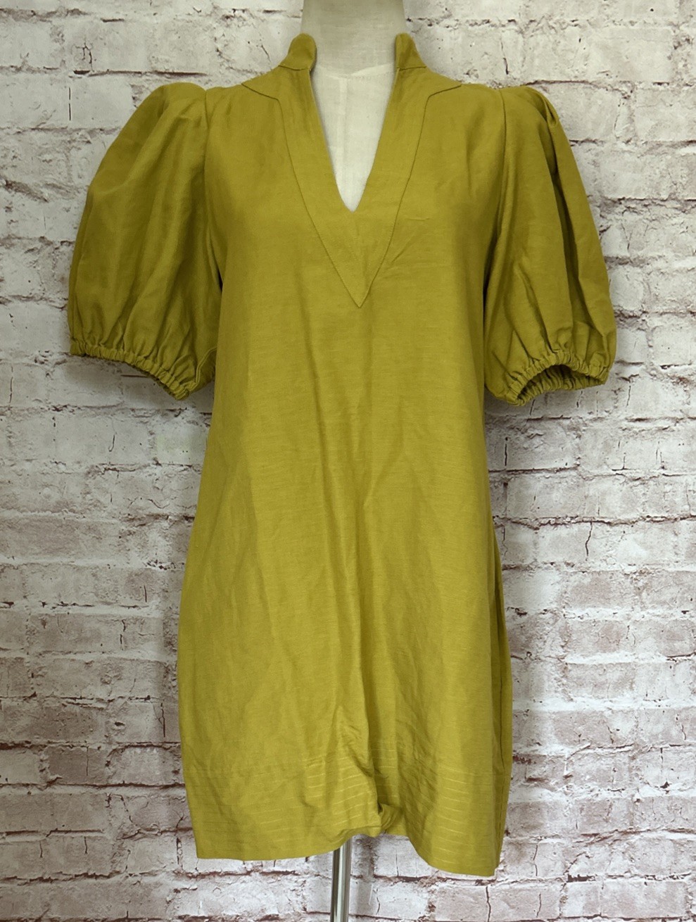 Emily McCarthy Hampton Mini Dress Rayon Linen Blend Size S Golden Olive