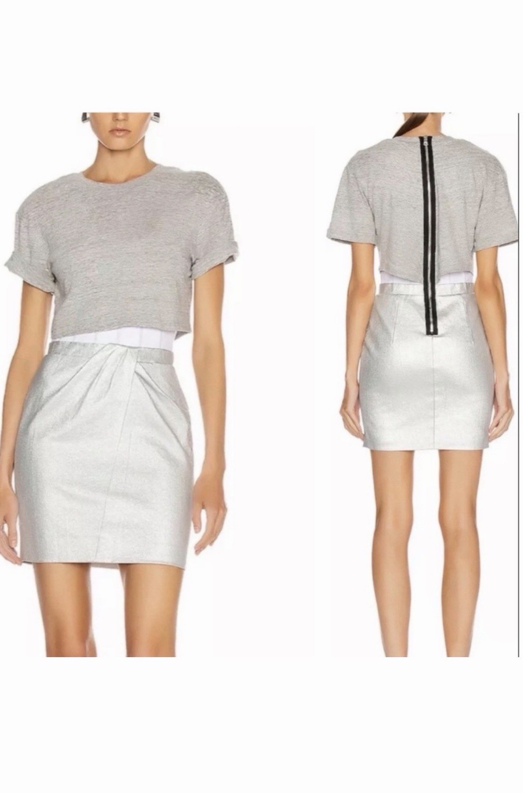 RTA Naomi Dress Womens S Sound Silver Metallic Corset Bodycon Mini $495