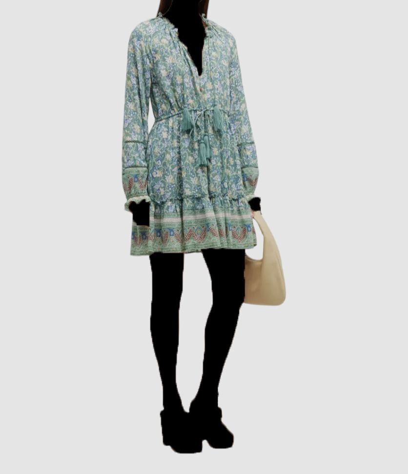 $448 Veronica Beard Women’s Green Floral Self-Tie Danica A-Line Dress Size M