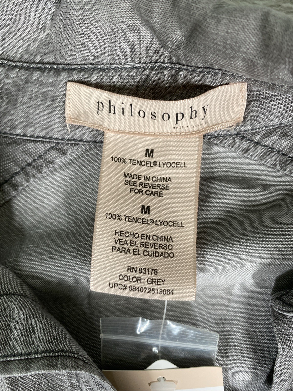 Philosophy 100% Tencel Roll Tab Long Sleeve Shirt Dress Women’s Medium Gray