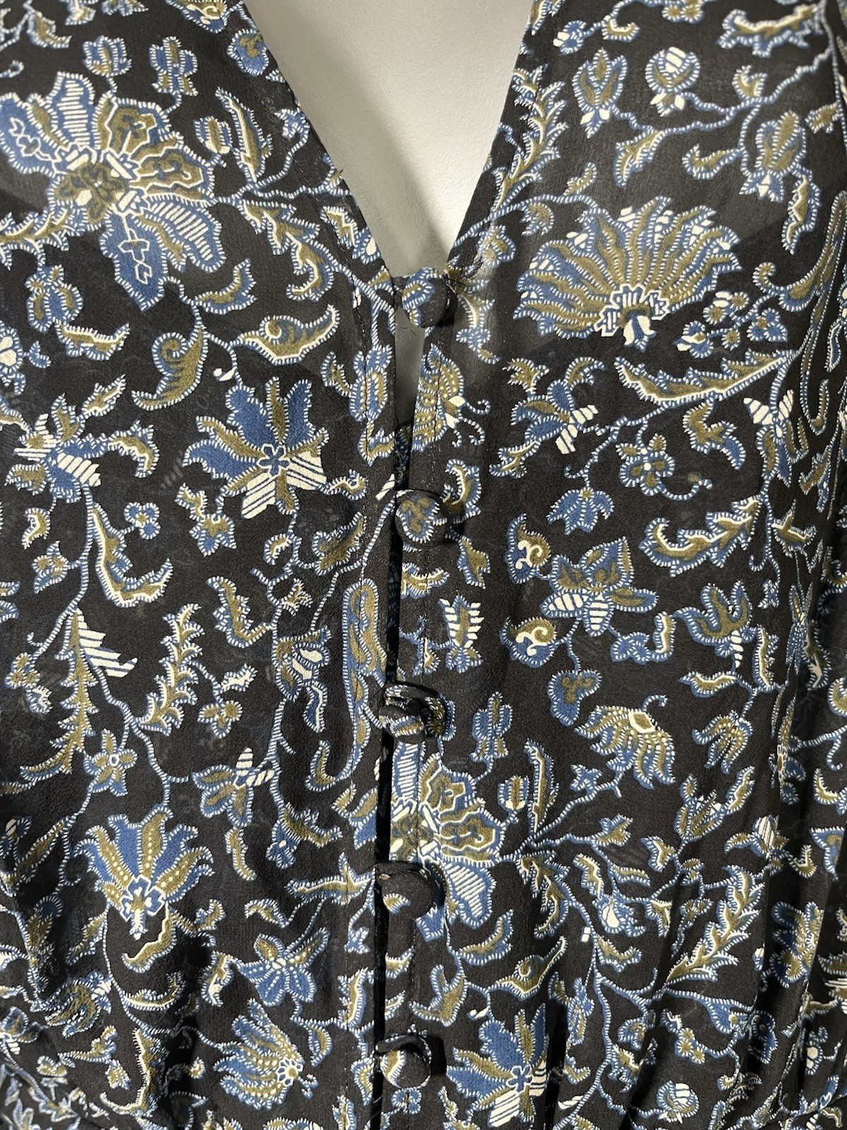 VERONICA BEARD Blue Floral 100% Silk Ruched Bell Sleeve Ruffle Dress Size 2 $595