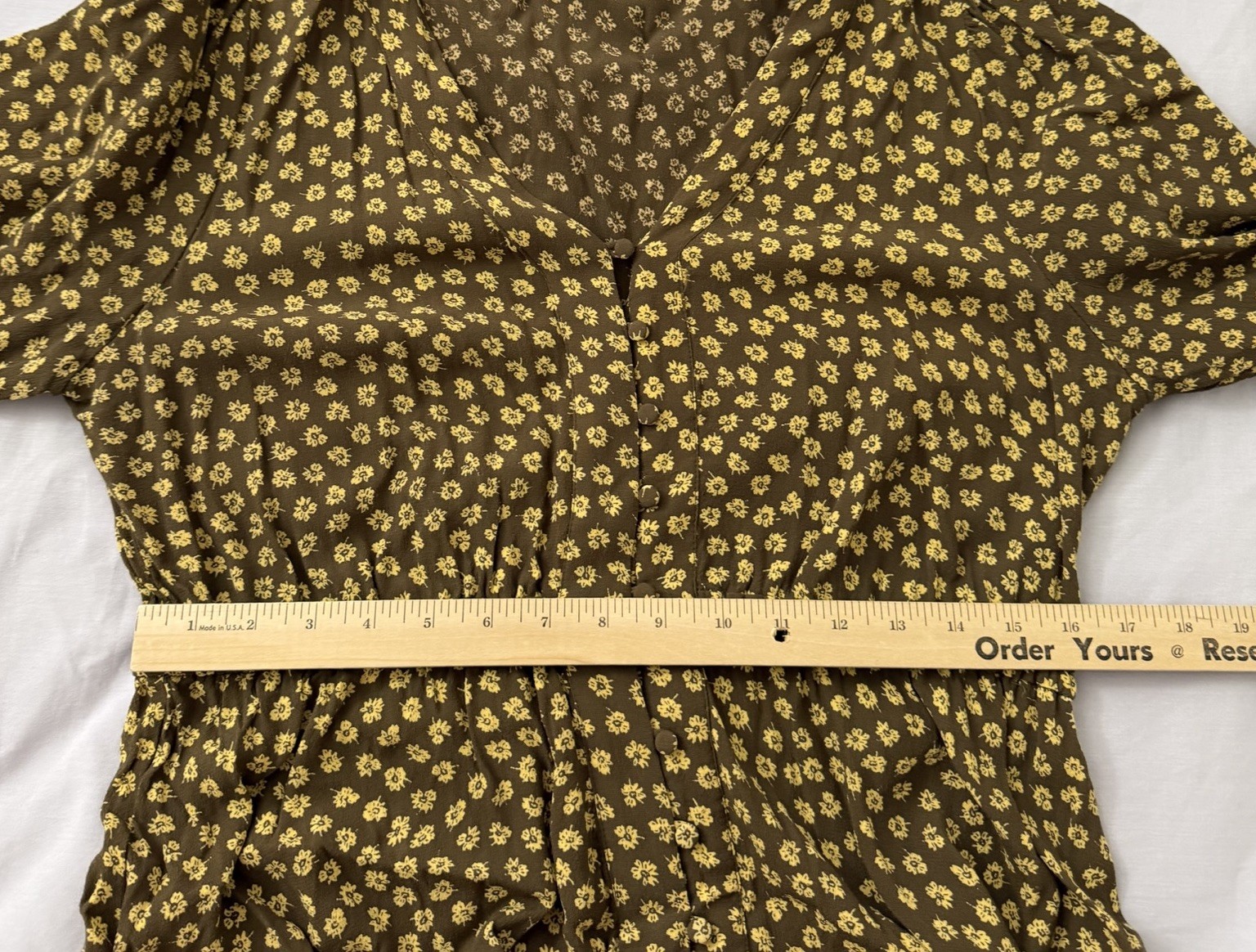 Madewell Dress 14 Brown Floral Button Cuff Midi Woodcut Flowers Cottage Peasant