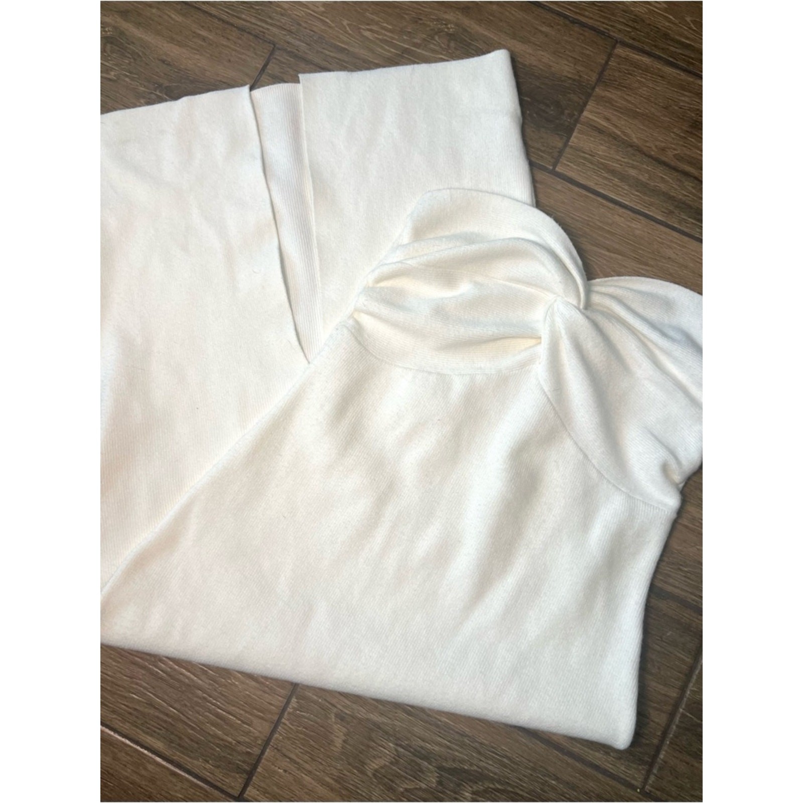 LILLUSORY Strapless Twist Front Midi Dress Cream Bodycon Size L