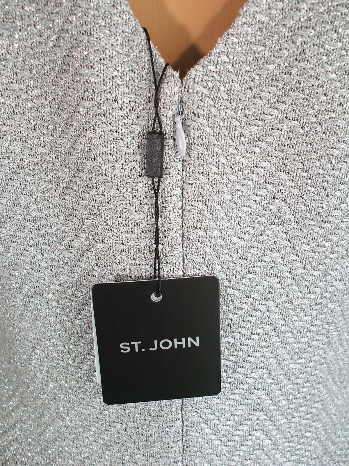 NWT ST. JOHN Silver Sparkle Chevron Knit Tweed Sheath Tank Dress sz 14 $1495
