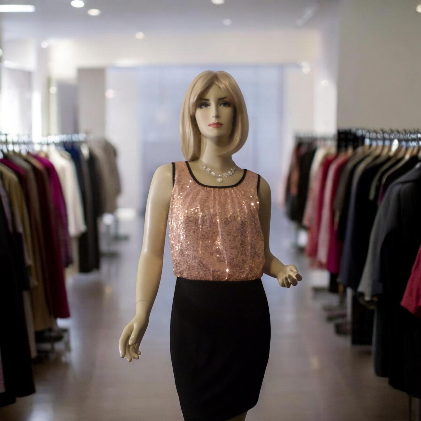 Sparkle Dress Top Gold Pink Sequin Lower Shell Black Stretch Fabric Ruby Fox Lg