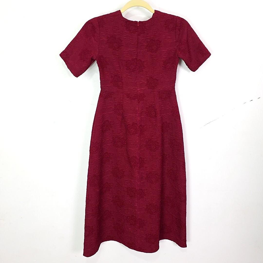 Handmade Amish Dress Womens 32 in Bust 26 in Waist Red Textured Short Sleeve