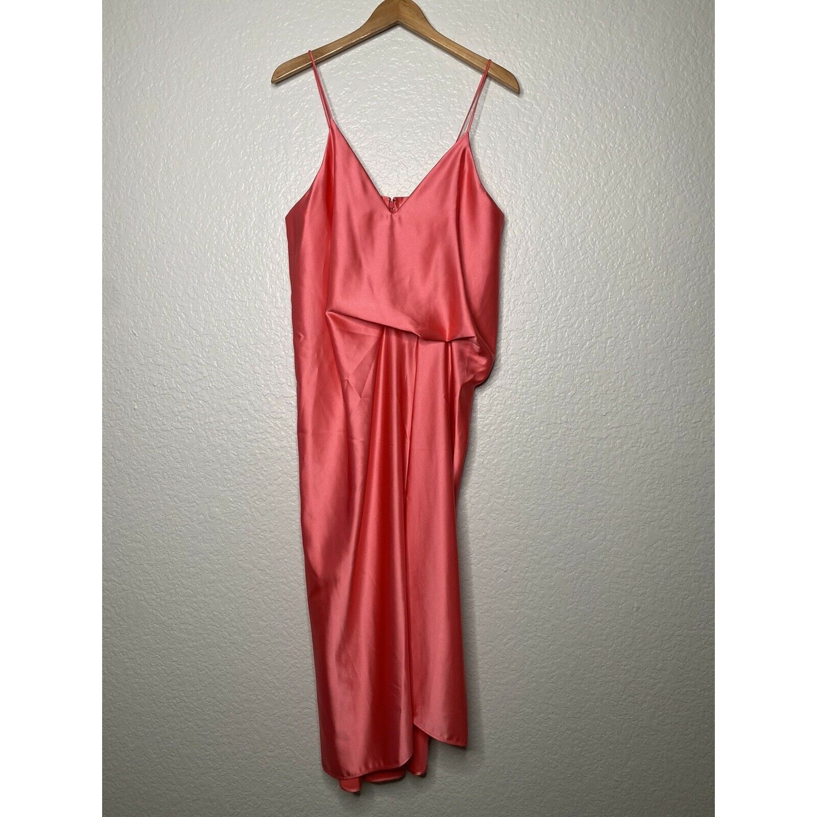 NEW Cedric Charlier Satin Pink Draped Midi Dress $520 US 12 IT 46