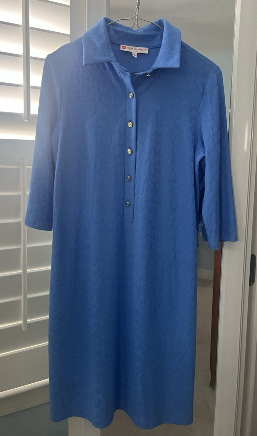 Jude Connally blue with texture Susanna collared shirt dress, Small
