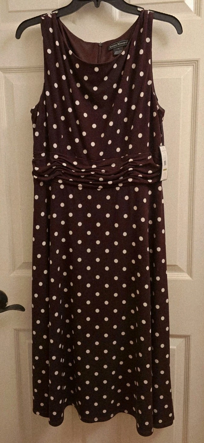 THE Stylish Pretty Woman Brown Polka Dot Horse Race Dress! Has Slash Pockets!