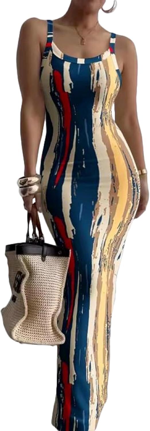 Summer Bodycon Maxi Dress Sleeveless Casual Slim Fit Long Dress for Women 2025