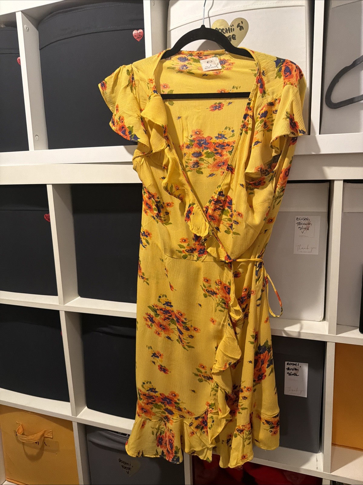 Urban Outfitters Pins & Needles Yellow Floral Ruffle Wrap Dress