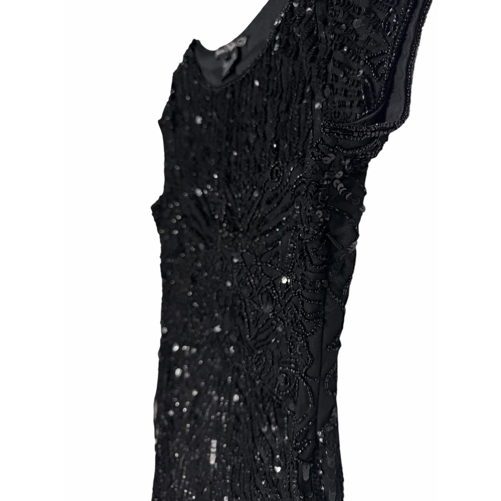 Pisarro Nights Black Beaded Sequin Fringe Cocktail Dress Art Deco Gatsby Flapper
