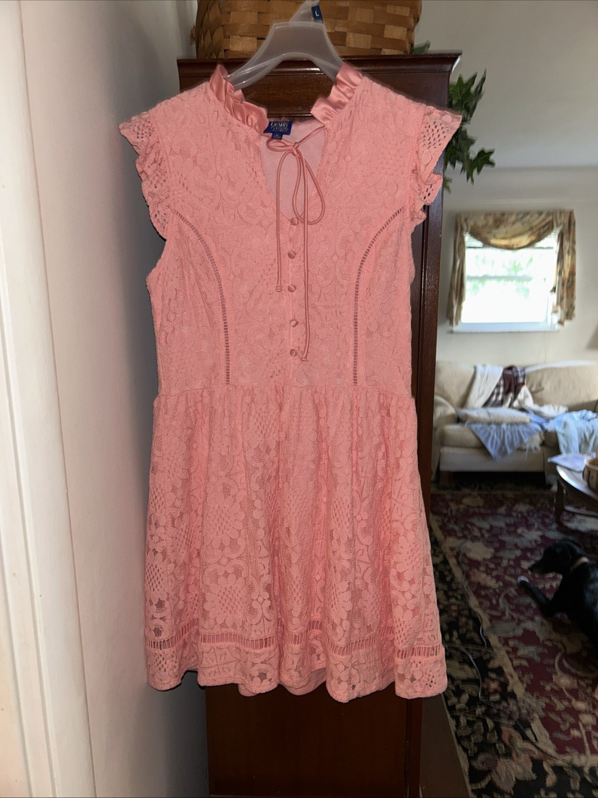 Disney Beauty and the Beast Floral Lace Lined Dress Pink Peach Sz. M Hot Topic