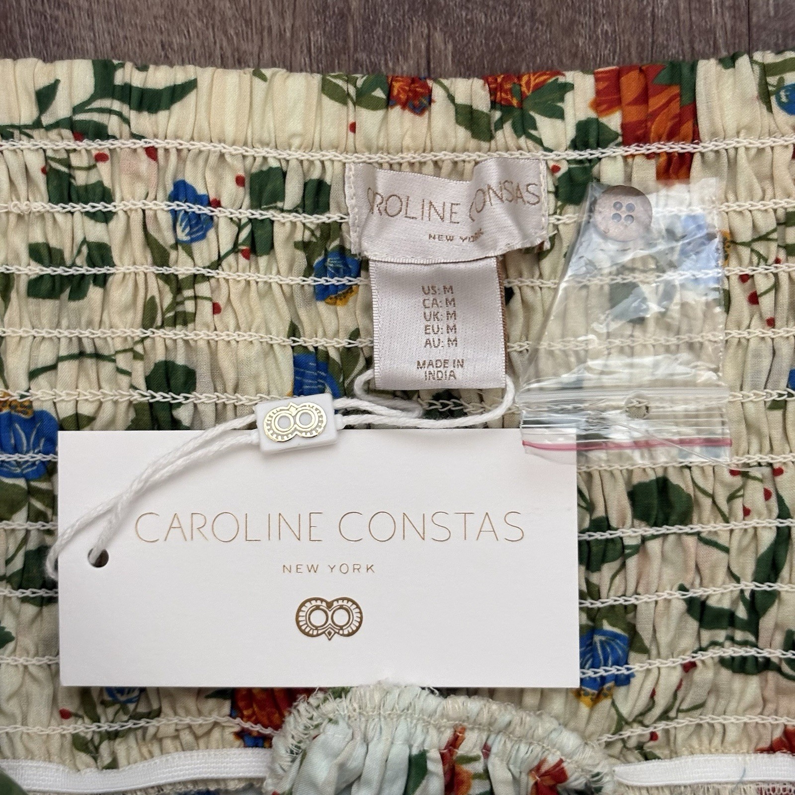 Caroline Constas M Multicolor floral squed neck High Waist Beaded Midi Dress-NWT