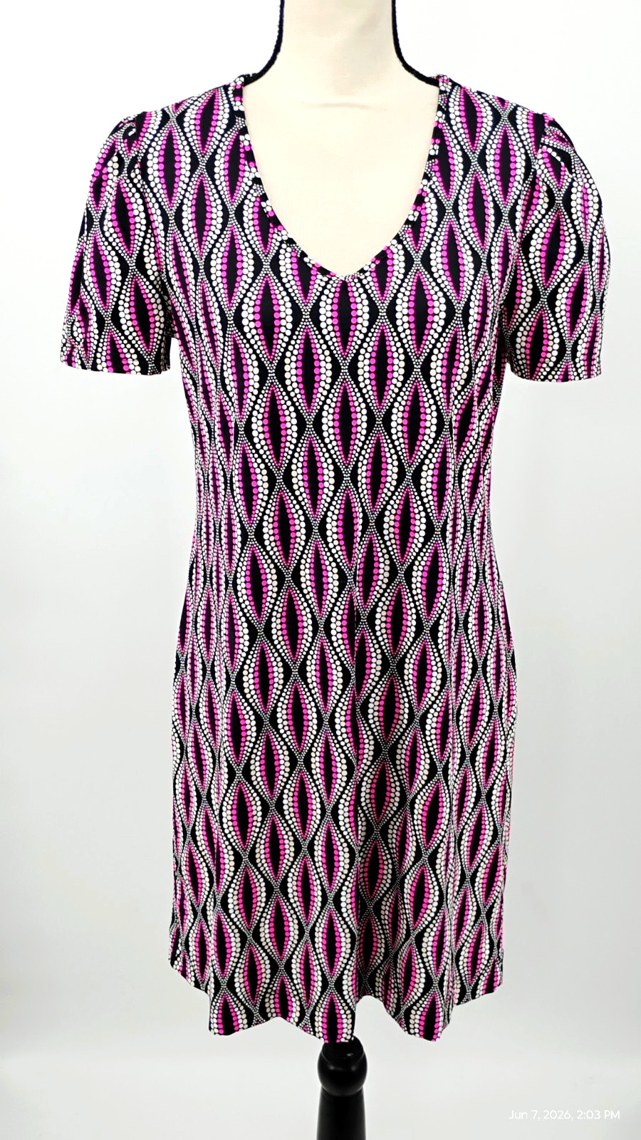 NEW Lulu- B Diamond Dot Short Sleeve V-Neck Dress UPF 50+ Stretch Small.