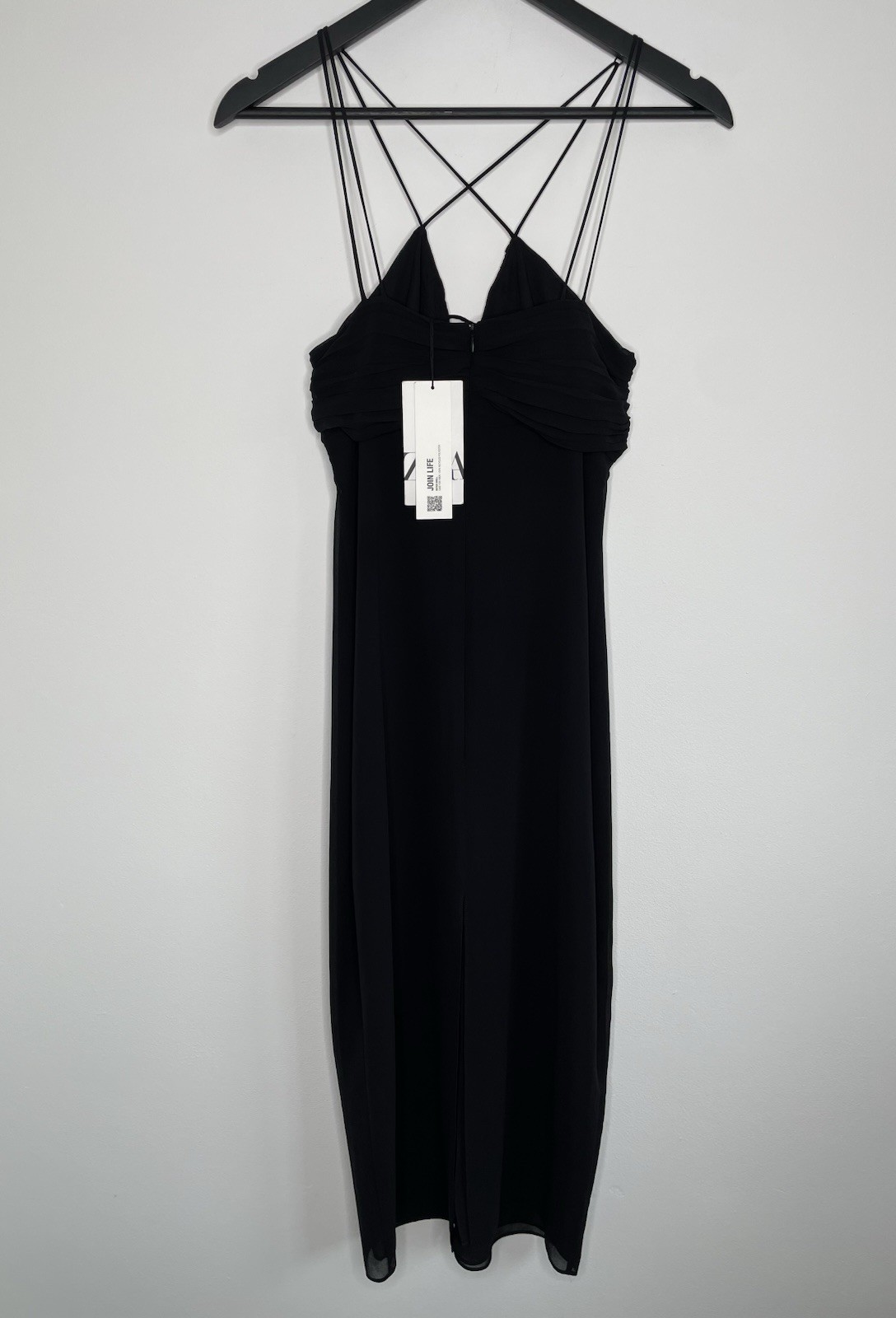 NWT Zara Black Dress Cross Strap Midi Evening Cocktail Party Holiday XS