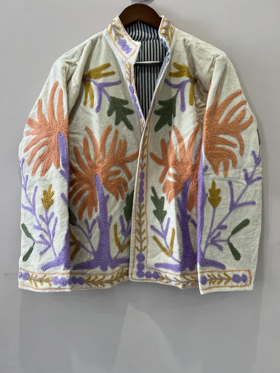 Handmade Hand-Embroidered Leopard Floral Velvet Jacket, Velvet Embroidered