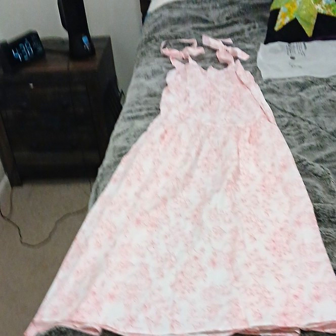 SHEIN XS Pink White Floral Square Neck Tie Strap Maxi Dress Polyester