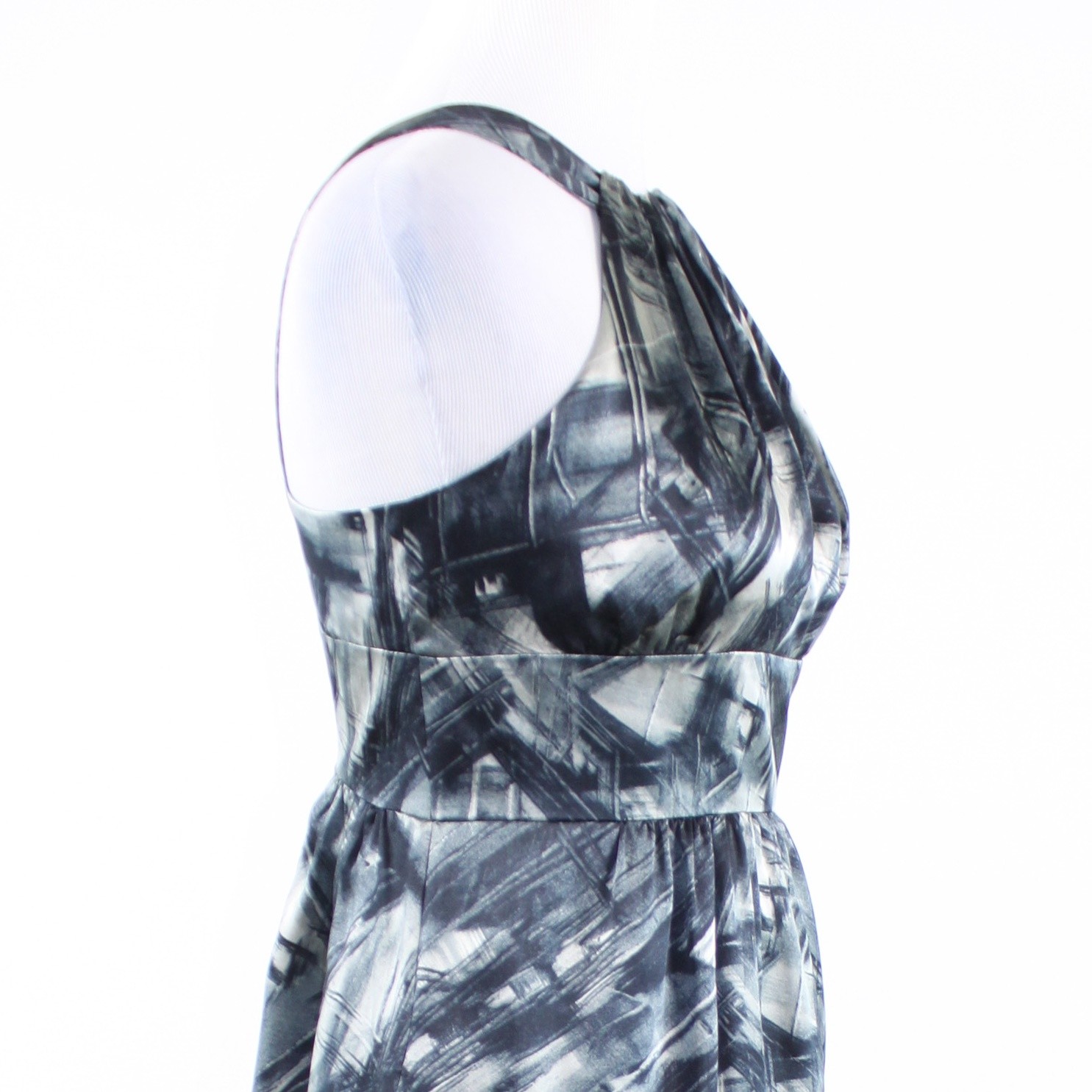 Black white abstract print 100% silk MARTIN + OSA sleeveless A-line dress 0