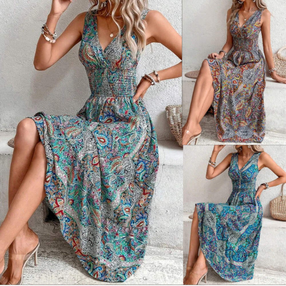 Beautiful Boho Dress High Waist Sleeveless Style with Elegant S,M,L,XL,2XL,3XL