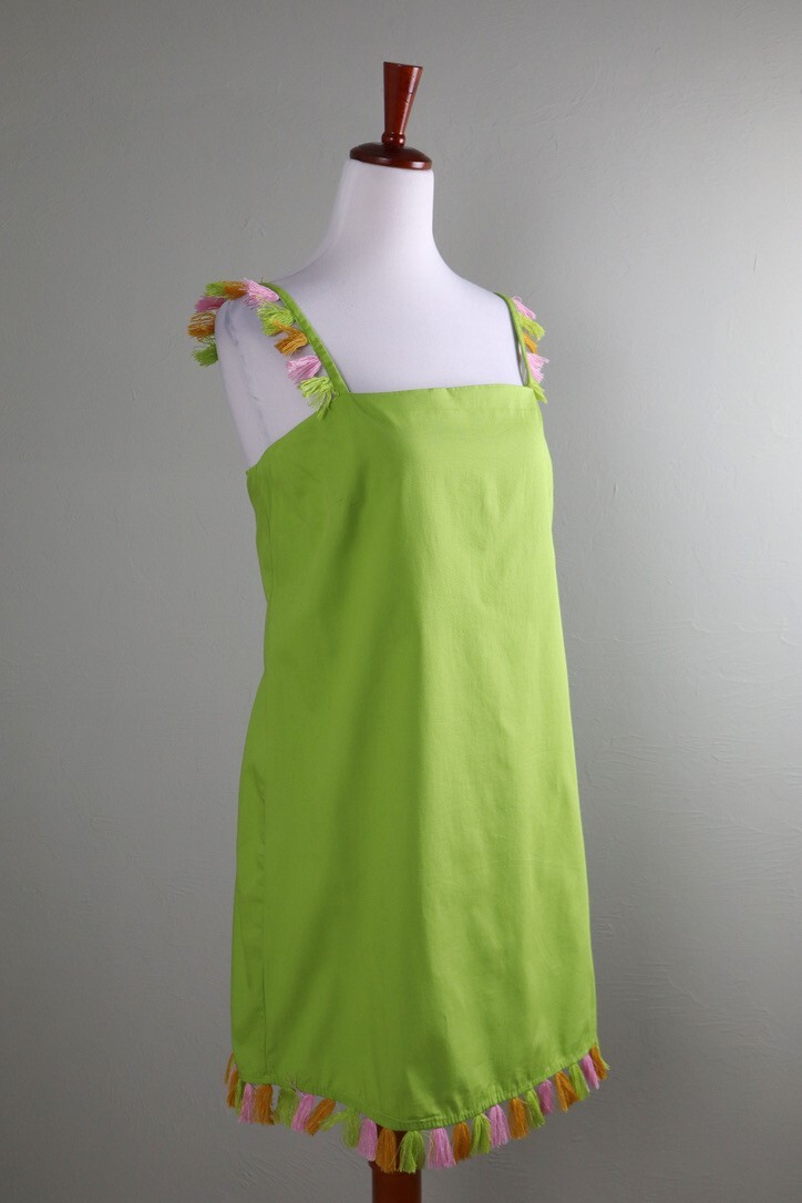 ANTHROPOLOGIE NWT $98 Lime Hartley Mini Tassel Fringe Shift Dress Size Medium