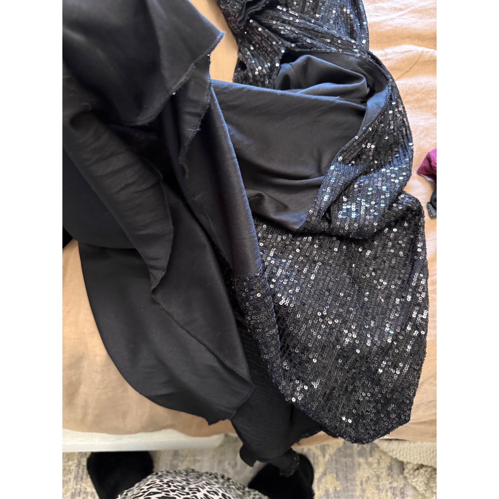 Black Sequin Long Sleeve Maxi Dress Shoulder Cut Out Side Slit Formal Gown