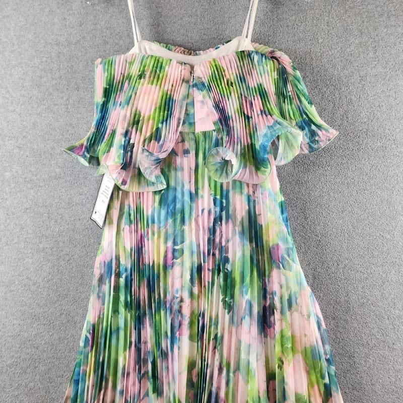 Betsy & Adam Printed Pleated Strapless Gown Women’s 6 Multicolor Watercolor