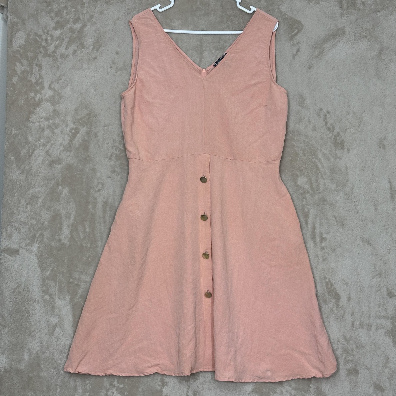 Luxology Dress Womens XL Pink Fit & Flare V Neck Button Front Pockets Sundress
