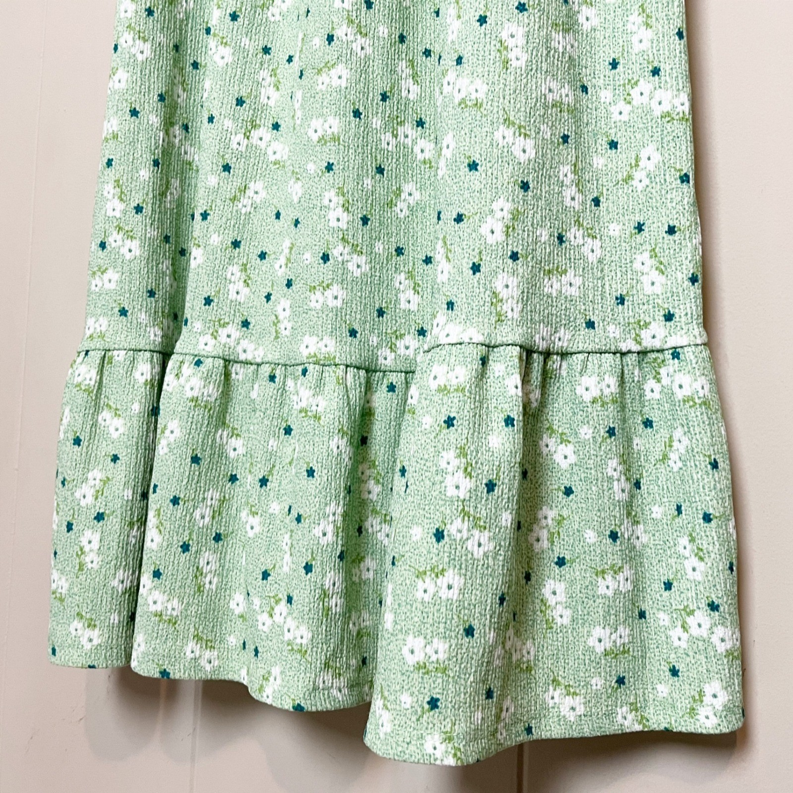 Miss Selfridge Green Floral Smocked Midi Dress 6 Puff Sleeve Milkmaid Cottage