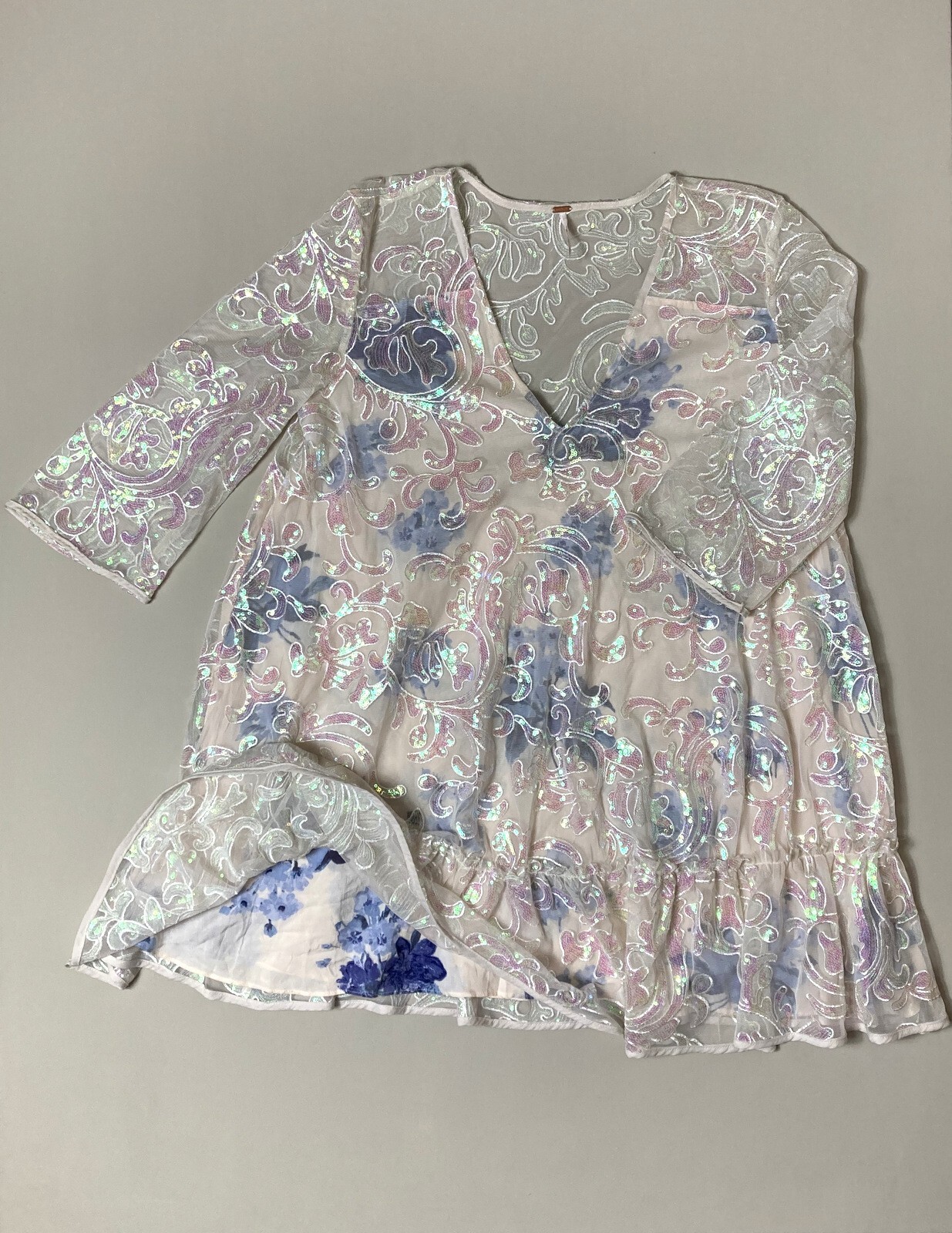 Free People Falling Flowers Frock S in Snow Bell Sequin Mini ALTERED X10