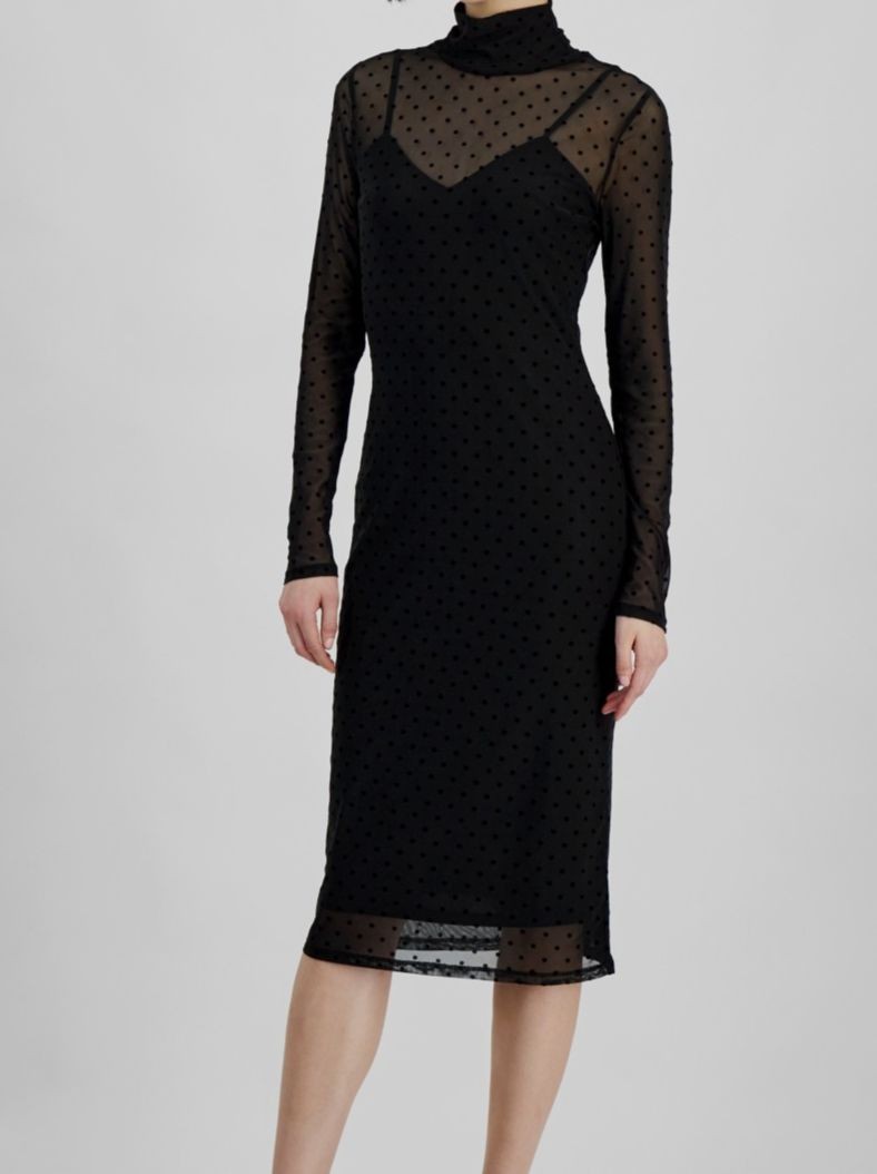 Rachel Rachel Roy Women’s Black Lydie Lined Dotted-Mesh Mock-Neck Dress Size XL
