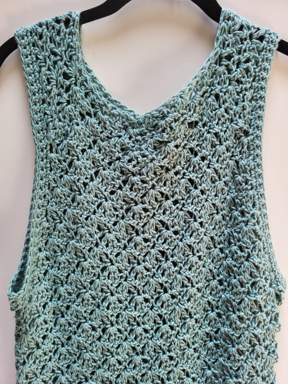 Handmade Crochet Shell Stitch Long Dress Coverup Womens Green Knit