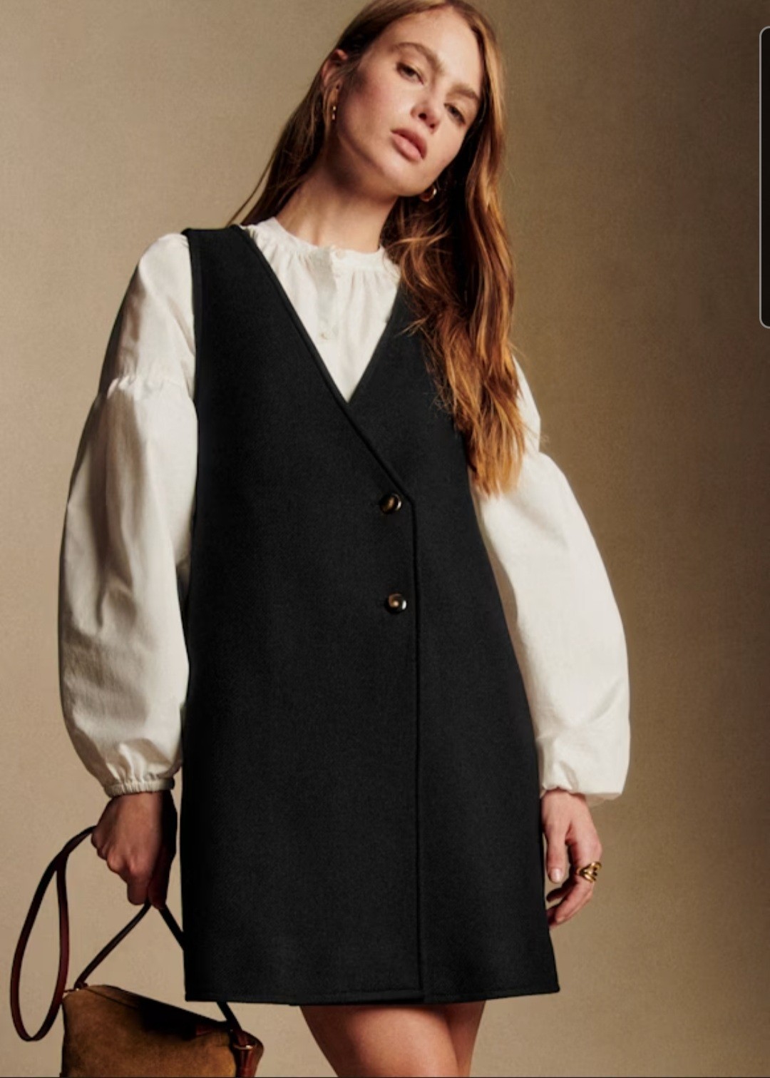 NWT Sezane Natty Dress Short Sleeveless A-Line in Black Wool Blend Size 38 US 6