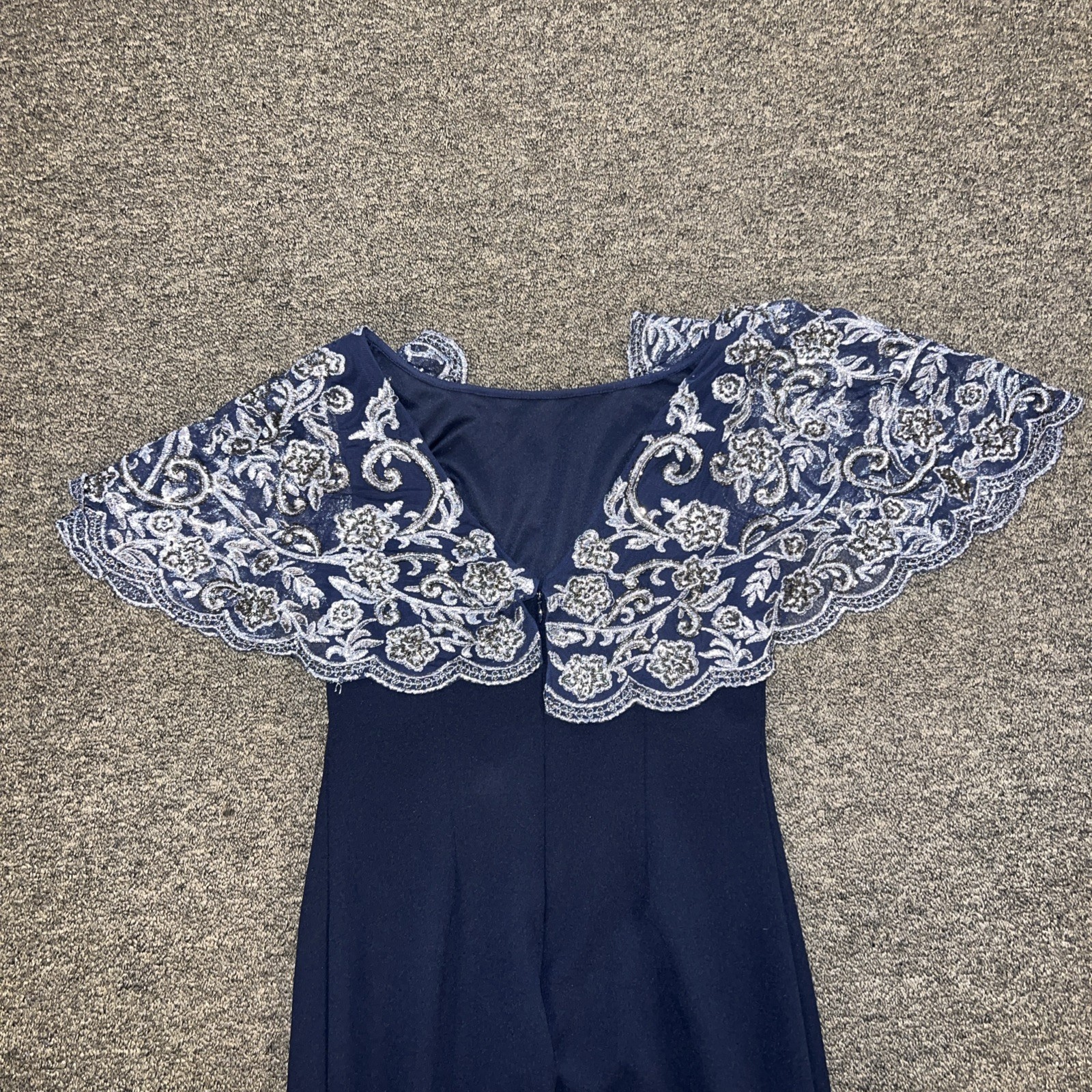 Aidan Mattox Twilight Navy Blue Gown Sz 6 Beaded Mesh Slit Dress
