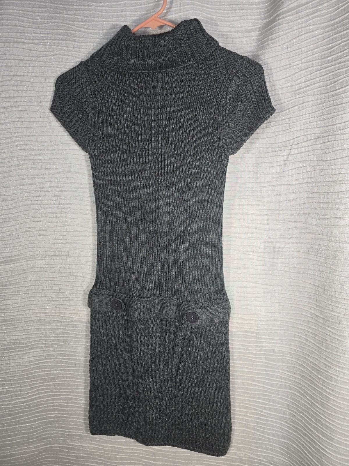 Grey Ribbed Cap-Sleeve Turtleneck Sweater Mini Dress Sz S