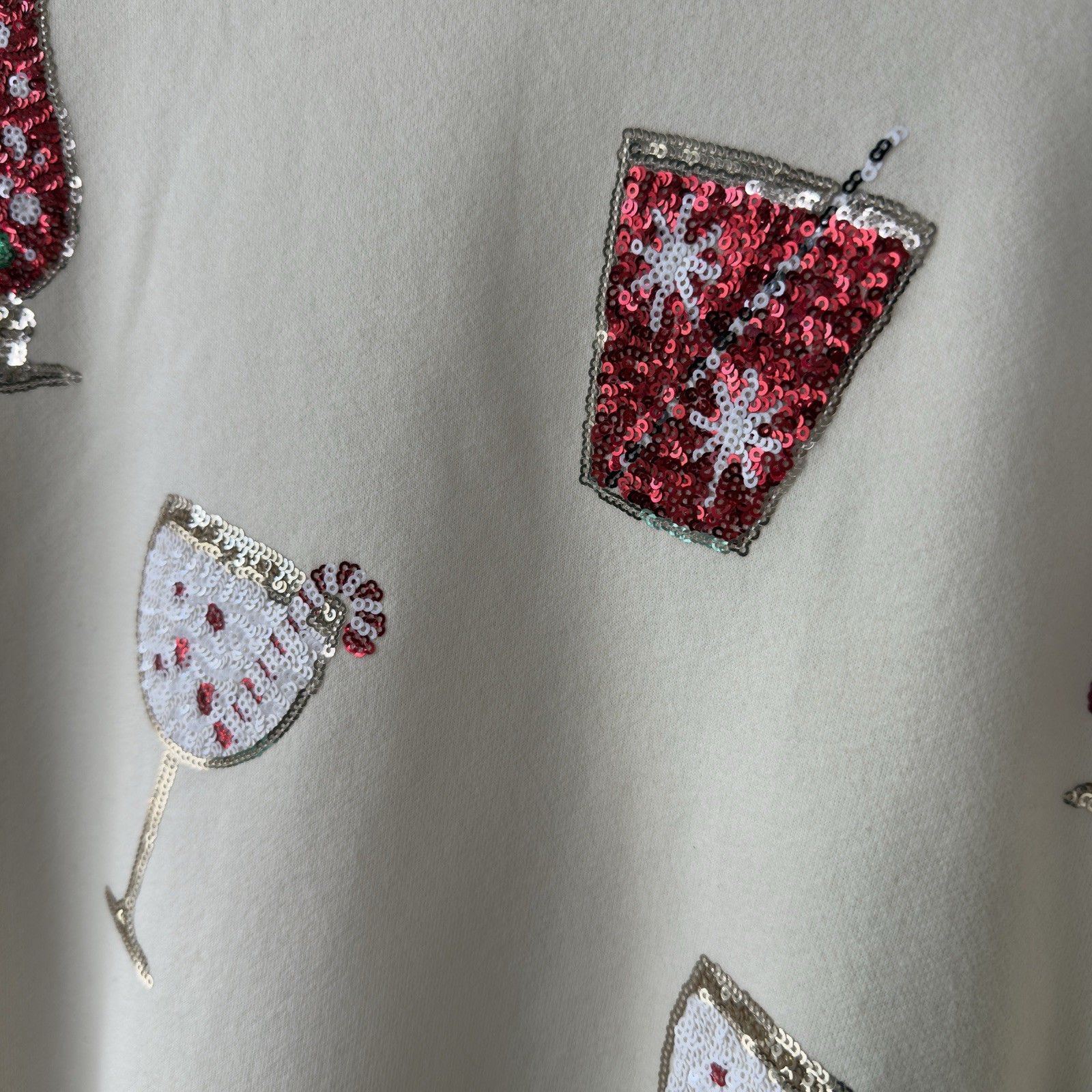 Fantastic Fawn L Sequin Christmas Drink Applique Pullover Sweatshirt Mini Dress