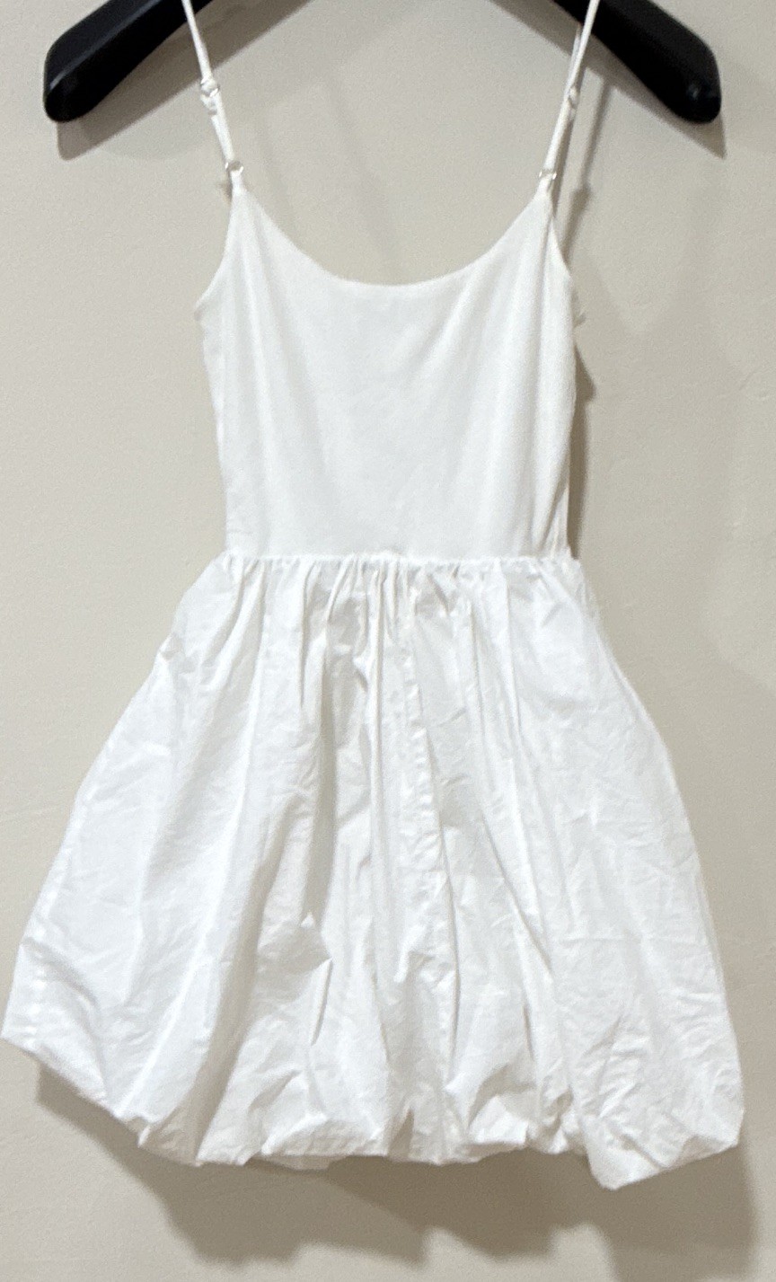 Lush Off-White Ribbed Sleeveless Dress XS Adjustable Straps Ruffle Zip